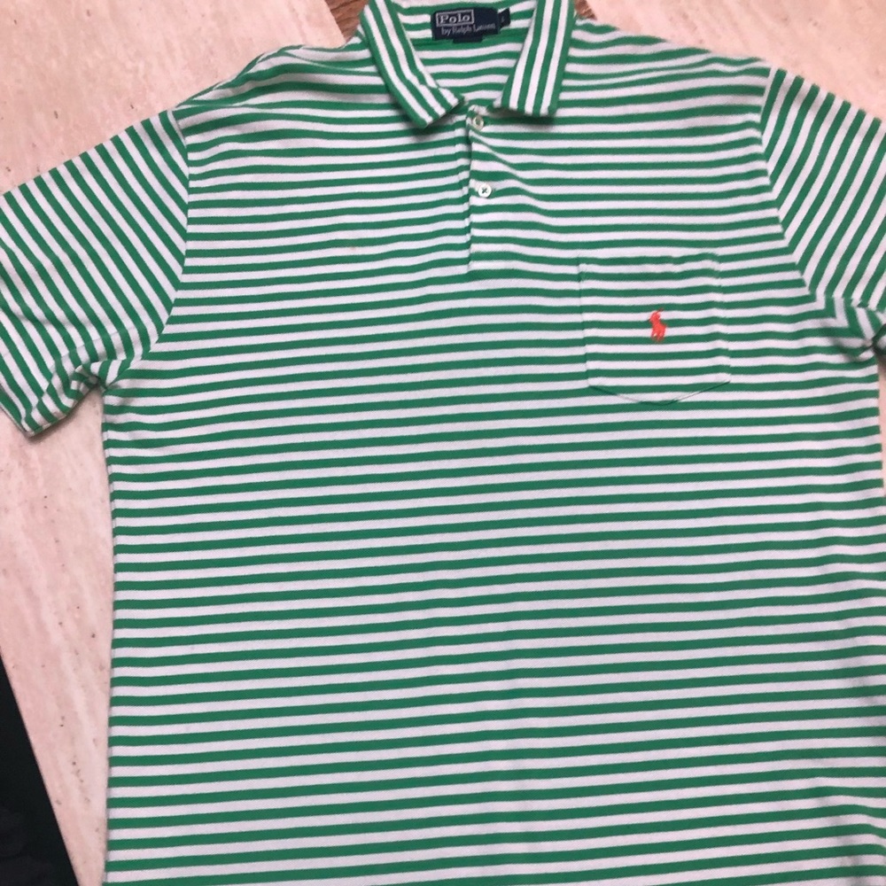 Men’s large green and white polo